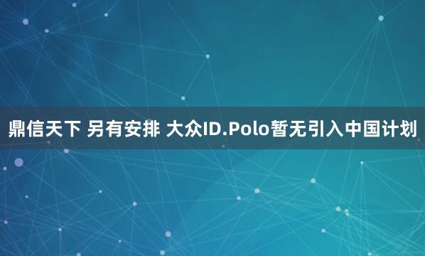 鼎信天下 另有安排 大众ID.Polo暂无引入中国计划